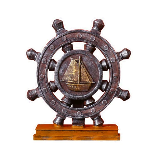 JTSTAN Ship Wheel Decor Rudder Sculpture - Mediterranean Style Khaki Nautical Boat Steering Model Pirate Boat Resin Handicraft Statue for Bookshelf Desktop Home Decoration