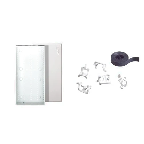 Leviton 47605-28W SMC Structured Media Enclosure with Cover, 28-Inch, White & 49605-AST Plastic Saddle Tie Kit with Velcro, 5-Pack, for Cable Management in Structured Media Center, White
