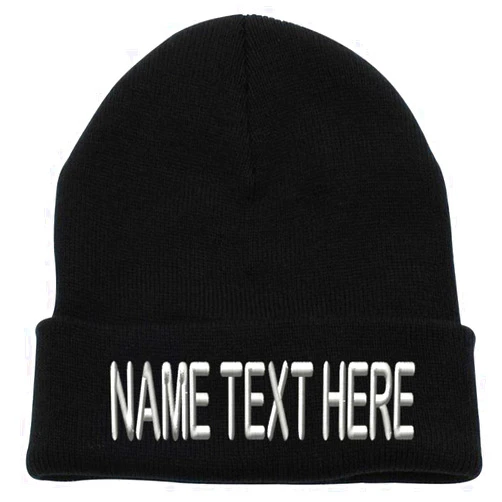 CapRobot ID Custom Embroidery Personalized Name Text Ski Toboggan Knit Cap Cuffed Beanie Hat - Black