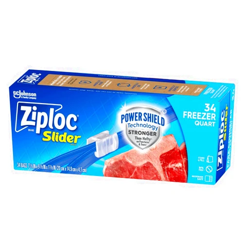 Ziploc Quart Food Storage Freezer Slider Bags, Power Shield Technology for More Durability, 34 Count