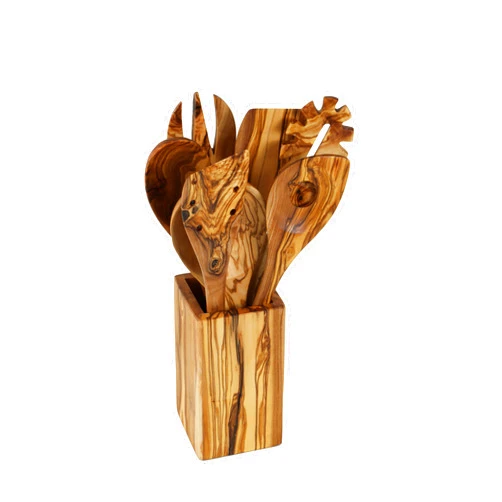 Generic Kitchen Utensils Set, Olive Wood Utensils Set, 7 Cooking spoons and spatulas with Holder, 7pcs Non-stick, Non-toxic for Cookware, Kitchen Utensils Holder, Serving Utensils, Kitchen Tool, 12''