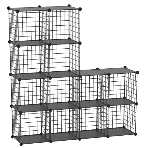 HUBSON Wire Cube Storage Organizer, Book/Toy/Craft/Potted Plants and petCloset Organizers and Storage Shelves, 12-Cube Freely Combinable Metal Grids Storage Shelf,Black Plus Iron