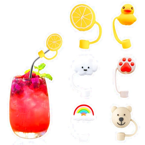 DeryArcle 6Pcs Straw Covers Cloud Straw Tip Covers Silicone Drinking Straw Caps Cute Cartoon Sunflower Straw Plugs Reusable Dust-proof Straw Protector Suit for 6-8 mm Straws (6pcs)