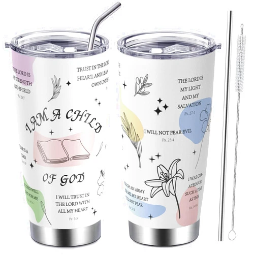 GWOWLWF Christian Gift for Women, Funny Faith Bible Verse Coffee Christian Tumbler, I Am a Child of God Religious Spiritual Inspirational Present, 20 oz Stainless Steel Tumbler with Lid and Straw