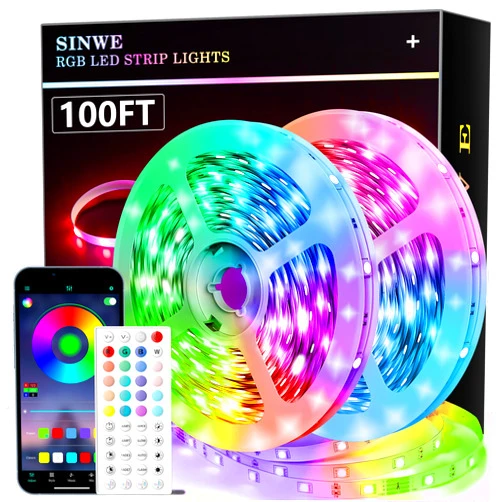 SINWE 100ft Led Lights for Bedroom,Music Sync Led Strip Lights with 44 Keys Remote and App Control,Color Changing RGB Led Lights for Room Home Kitchen Party Christmas Decoration (2 roll of 50ft)