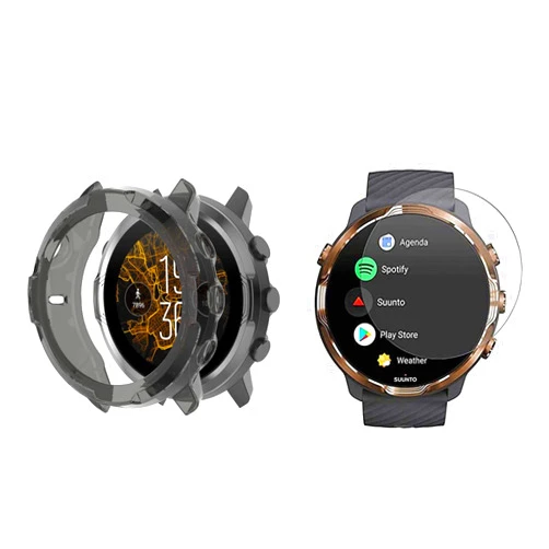 Youkei Compatible with Suunto 7 Case, Youkei Case Cover + 2 Pack Glass Screen Protector Compatible for Suunto 7 Smart Watch (Black case+2 * Glass Film)