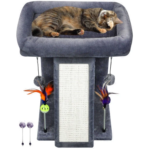 TWDEPART Cat Tree Tower with Cat Scratching Post for Indoor Cats, Activity Centre Climbing Tree with Scratching Board and Playful Toy Balls, Grey