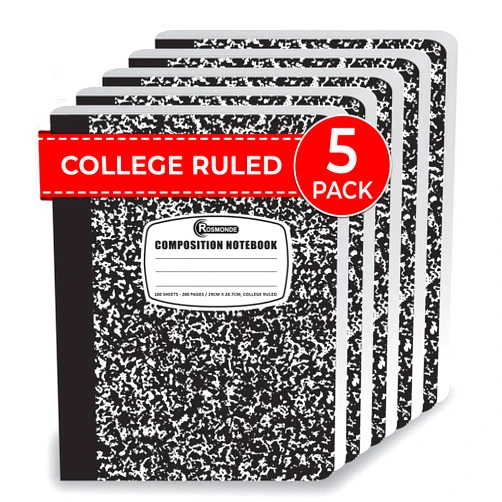Rosmonde College Ruled Composition Notebooks 5 Pack, 200 Pages (100 Sheets), 9-3/4