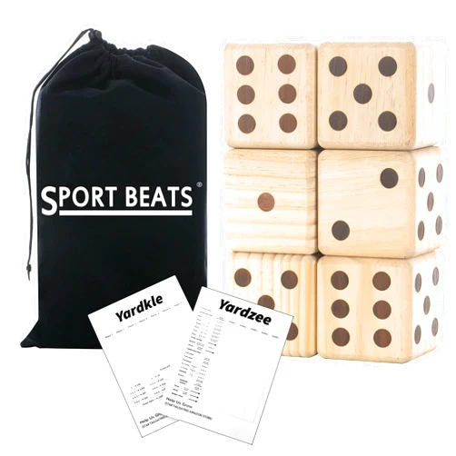 SPORT BEATS Giant Wooden Yard Dice, Outdoor Games Set of 6 with Two Games Party Lawn Games