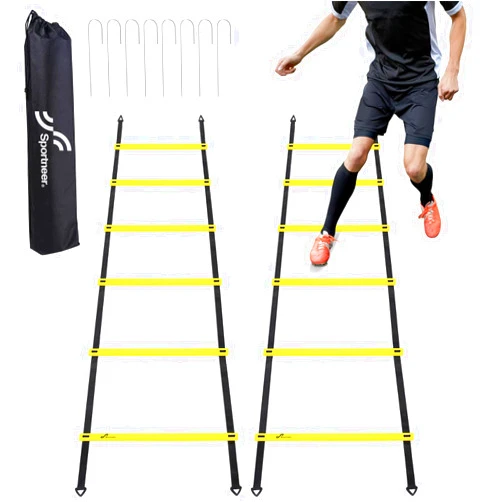 Sportneer Agility Ladder Speed Training Set - 12 Rungs 20ft Detachable Exercise Ladders in 2pcs (6 rungs each) with Ground Stakes for Soccer Football Footwork Training - Ladder with Carry Bag - Yellow