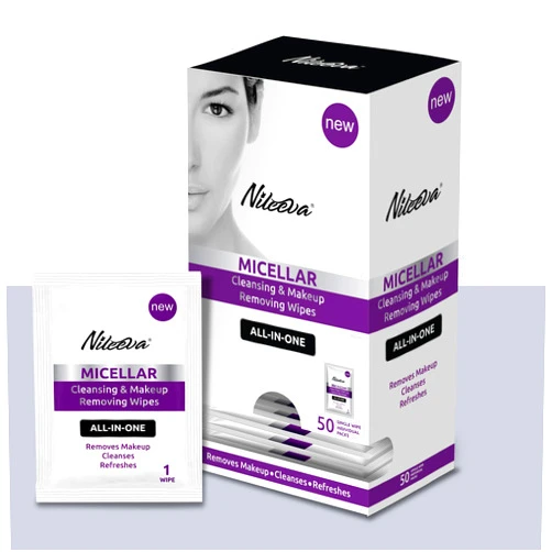 Nileeva Visage Collection Micellar Makeup Remover Cleansing Cloths and Daily Cleansing Facial Wipes to Remove Makeup and Mascara Sachets (50 Packs (1 Count))