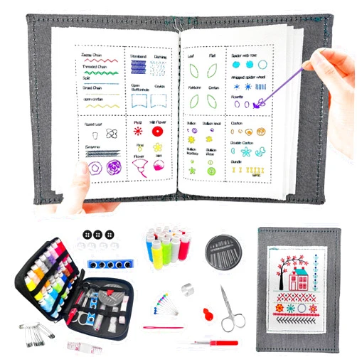 Enboist Embroidery Stitch Book Kit, DIY Sewing Books, Portable Stitch Book, with Tools & Tutorials, Embroidery Kit for Beginners and Enthusiast