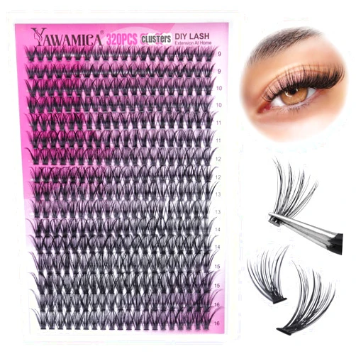 Yawamica Individual Lashes 320pcs Lash Clusters 40D 9-16mm Mix DIY Lash Extension D Curl Eyelash Clusters Eyelash Extension Wispy Cluster Lashes DIY for Self Application by Yawamica (40D-0.07D, 9-16mix)