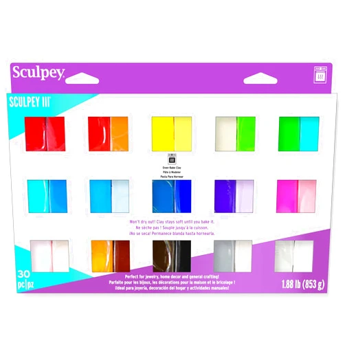 Sculpey III: Polymer Clay: Sampler Pack - (30) 1oz - Oven Bake Clay, 30 Colors, Non-Toxic, Sculpting, Create Jewelry & Crafts Projects, Art Supplies