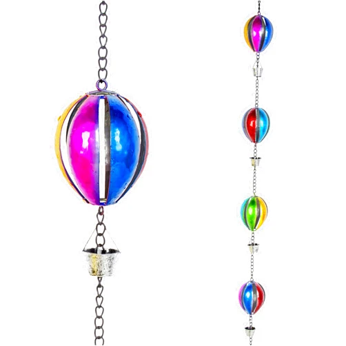Qipade 9.7ft Rain Chain, Hot Air Balloon Metal Rain Chain for Gutters, 12 Cups Rain Catcher Chain with Bell, Adjustable Length for Eaves Drainage, Replacement for Downspout