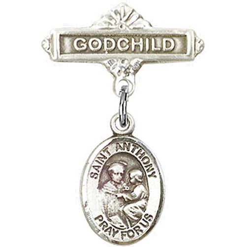 The Baby Badge Collection by Bliss Sterling Silver Baby Badge Godchild Bar Pin with Charm, 11/16 Inch