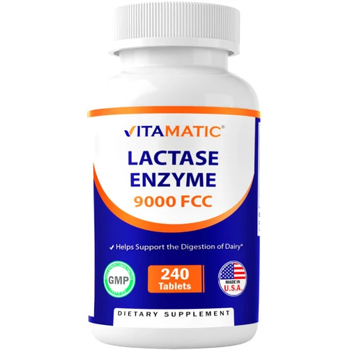 Vitamatic Lactase Enzyme 9000 FCC 240 Tablets - Lactose Intolerance Relief Caplets