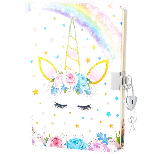WERNNSAI Girls Journal for Girls - Glitter Notebook Gift for Kids School Travel Private Diary Hardcover A5 Lined Memos Writing Drawing Notepad with Lock and Keys
