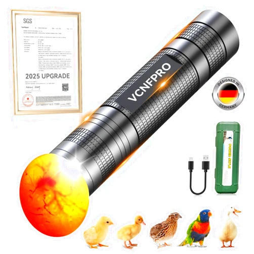 VCNFPRO 3.0 Upgraded Egg Candler Light【Semiconductor Led Chip】【SGS-Certified Titanium Materials】 3-in-1 Egg Candler Lamp for Chicken Eggs Typy Strong Waterproof Durable Ultra Battery Life No Harm to Eggs