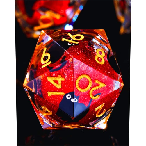 Froggod Single Liquid Core Cat D20 Dice – 22mm Sharp Edge Role Playing Dice for DND, RPG, Tabletop Games – 20 Sided Resin D&D Dice, Cathead Engraving(Red)