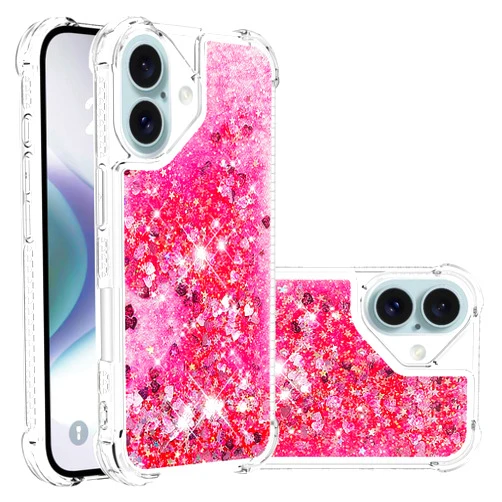 Asdsinfor Case for iPhone 16 Plus, Glitter Liquid TPU Cover Clear Flowing Quicksand with Anti-Fall Bumper Corner Shockproof Protection Women Girly Case for iPhone 16 Plus Pink Love LSYB