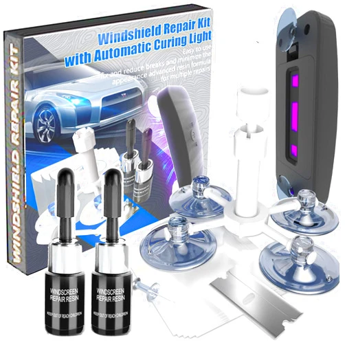 BLUTOKS Windshield Repair Kit, 2 PCS Windshield Crack Repair Kit with Suction Cup Curing Light, Automotive Nano Fluid Vehicle Windscreen Tool, Glass Repair Kit for Chips and Cracks (Dark-Blue)