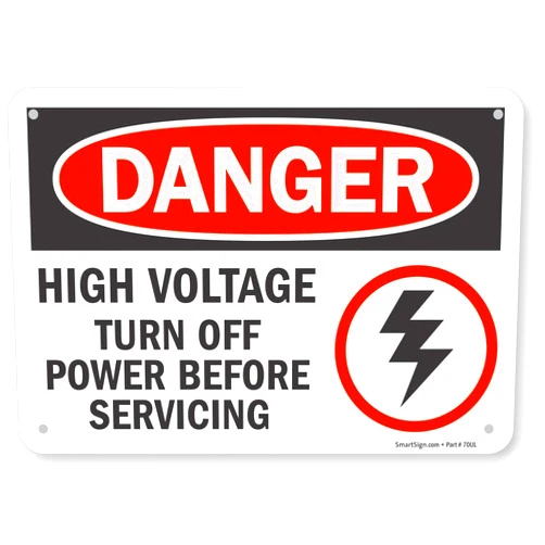 SmartSign 7 x 10 inch “Danger - High Voltage, Turn Off Power Before Servicing” OSHA Sign, 55 mil HDPE Plastic, Red, Black and White, Made in USA
