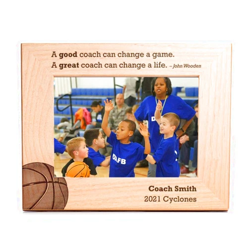 Lifetime Creations Personalized Basketball Coach Picture Frame: Engraved Thank You Basketball Coach Gift from Team, Coaches Appreciation (Holds 5x7 Inch Landscape Photo)