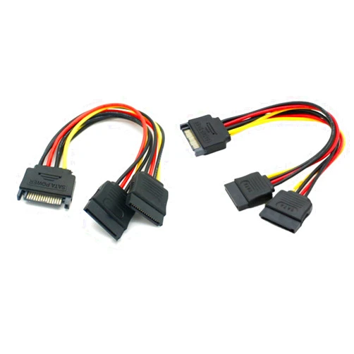 Art&Beauty 2Pcs 8 Inches SATA Power Extension Cable 15 Pin Male to 2 x 15P Female Y Splitter Cable Adapter, SATA Power Cable, Hard Drive Power Cable, SSD Power Cable