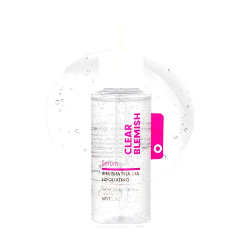 NEXTBEAU Clear Blemish Serum 1.69 fl.oz. Facial Ampoule with AHA/BHA, Facial Peel Serum, Korean Skincare