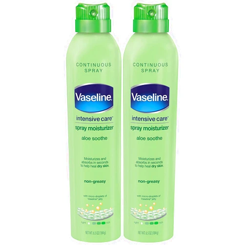 Vaseline Intensive Care Spray Moisturizer, Aloe Soothe Spray Lotion Moisturizer for Dry Skin with Micro-Droplets of Vaseline Lotion (Pack of 2, 6.5 Oz Ea)