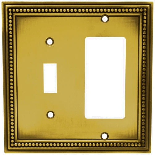 Brainerd 64739 Beaded Single Toggle Switch/Decorator Wall Plate / Switch Plate / Cover, Tumbled Antique Brass