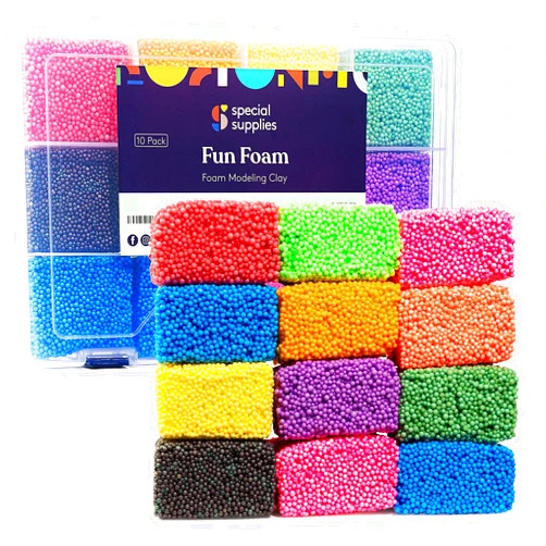 Special Supplies Fun Foam Modeling Foam Beads Play Kit, 12 Blocks Children’s Educational Clay for Arts Crafts Kindergarten, Preschool Kids Toys Develop Creativity, Motor Skills, Reusable Container