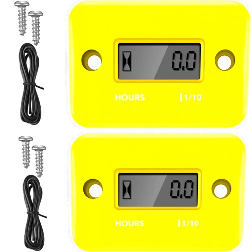 BBTO 2 Pieces Inductive Hour Meter for Gas Engine Lawn Mower Dirt Bike Motorcycle Motocross Snowmobile Karting Marine ATV Boat Outboard Motor Generator Waterproof Hour Meters (Yellow)