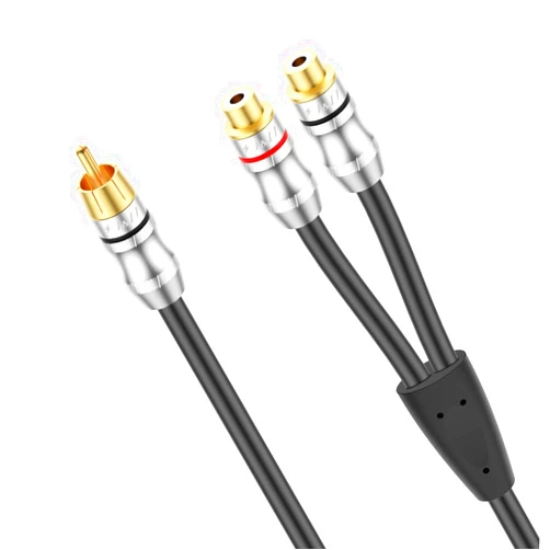 J&D RCA Y-Splitter Cable, 1 RCA Male to 2 RCA Female Short Y Splitter Cable Extension Cord Gold Plated Adapter Digital Stereo Audio Cable, 1 Feet