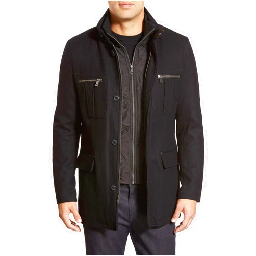 Cole Haan Men's Wool Melton Coat with Nylon Bib