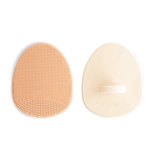 mushie Baby Bath Cradle Cap Brush | Soft Silicone Bristles for Dry Skin, Eczema, & Cradle Cap Treatment | 2-Pack (Blush/Shifting Sand)