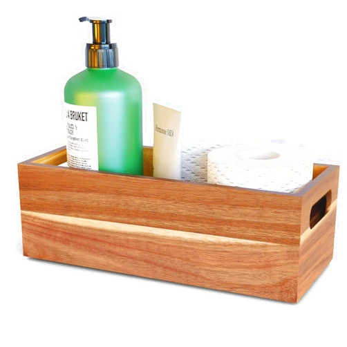 DUCIHBA Natural Acacia Hardwood Bathroom Tray, Storage Bin with Handles Organizing Tissue Roll, Hand Towels, Soaps, Body Wash, Shampoos, Lotions, Hair Accessories, on Countertop, Shelf or Sink…