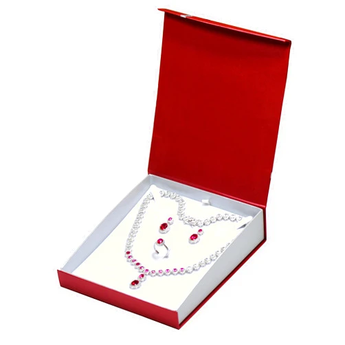 The Jewellery Pak Red Big Necklace Pendant Earring Ring for Jewelry Gift with Bows and Velvet Interior Size 6.5 W 7.5 D 1 Front Height 1.75 Red Large Necklace Set Box BP206 NECKLACE SET