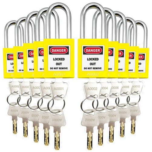 SAFBY 10 Keyed Different Lockout Tagout Lock - Loto Safe Padlocks for Lock Out Tag Out Stations and Devices (Yellow, Key Different)