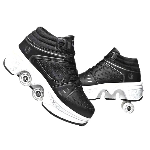 LDRFSE Roller Skates for Women Men Outdoor,2 in1 Parkour Shoes with Wheels for Girls/Boys,Double Row Deform Kick Roller Shoes Retractable Adults/Kids,Quad Roller Skates,Skating Shoes Recreation Sneakers