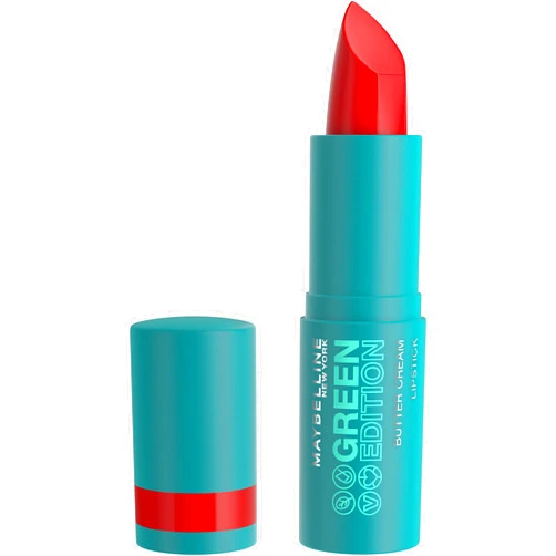 Maybelline Green Edition Butter Cream High-Pigment Bullet Lipstick, Rainforest, Bright Red, 0.12 oz