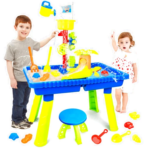 KalaDuck 37 Pcs Sand Water Tables for Toddlers 1-3 3-5, 2 in 1 Activity Splash Kids Water Table with Sand Beach Accessories and Chair, Outdoor Toy Backyard Sandbox Sensory Water Play Table Summer Toys for Kid