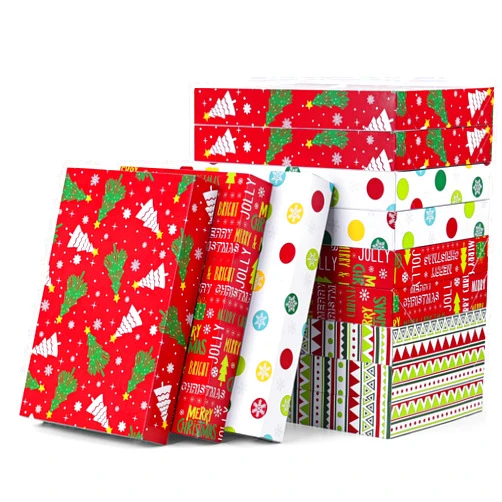 Moretoes 12pcs Christmas Gift Boxes with Lids, Red and White Christmas Shirt Boxes, Xmas Tree, Boho Style, Snowflake Gift Boxes for Wrapping Gifts (14.25'' x 9.5'' x 2'')