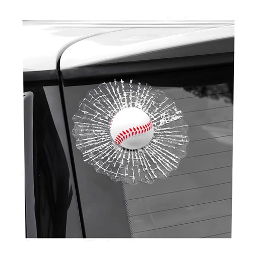 Yourkar 3D Prank Tricky Broken Glass Sticker, Funny 3D Stereo Baseball Tennis Soccer Balls Hits Car Body Window Decal, Tricky Simulation Ball Tennis Broken Glass Windshield Decor (White Baseball)