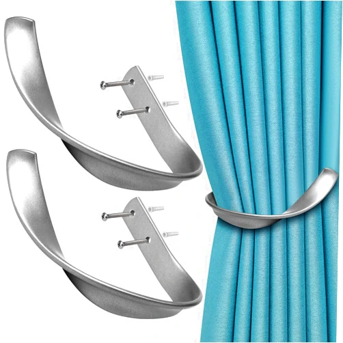 VIIVY VIYIV Curtain Holdbacks Hooks Holders for Drapes Wall Mounted, Decorative Aluminum Alloy Curtain Tiebacks Drapery Holdbacks with Screws for Window Décor Silver