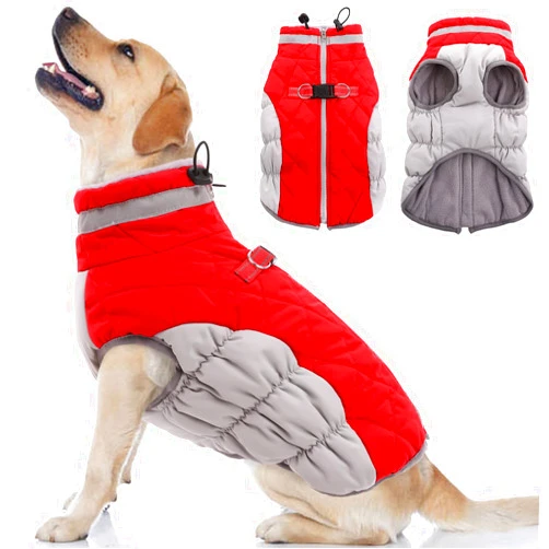 OUOBOB Dog Coat, Winter Dog Coats for Medium Dogs, Fleece Dog Vest with Harness Built in, Dog Cold Weather Coats, Waterproof Dog Snowsuit, Dog Winter Jacket Windproof, Dog Puffer Jacket Red M