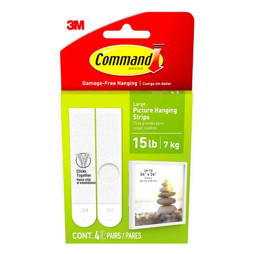 Command 15 lb Large Picture Hanging Strips 4 Pairs (8 Command Strips), Damage-Free Hanging Picture Hangers, No Tools Wall Hanging Strips for Home Decor, White Adhesive Strips