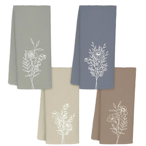 JINYO Minimalist Floral Hand Towels for Bathroom, Boho Neutral Botanical Decorative Towels for Kitchen Spa Guest Bathroom Decor, Wildflower Decor Dish Tea Towels, 16x24 Inch Set of 4