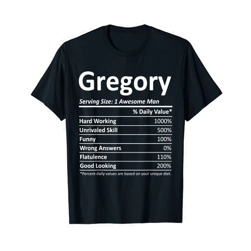 Custom Christmas Father's Day Men Nutrition Facts GREGORY Nutrition Funny Birthday Personalized Name Gift Idea T-Shirt